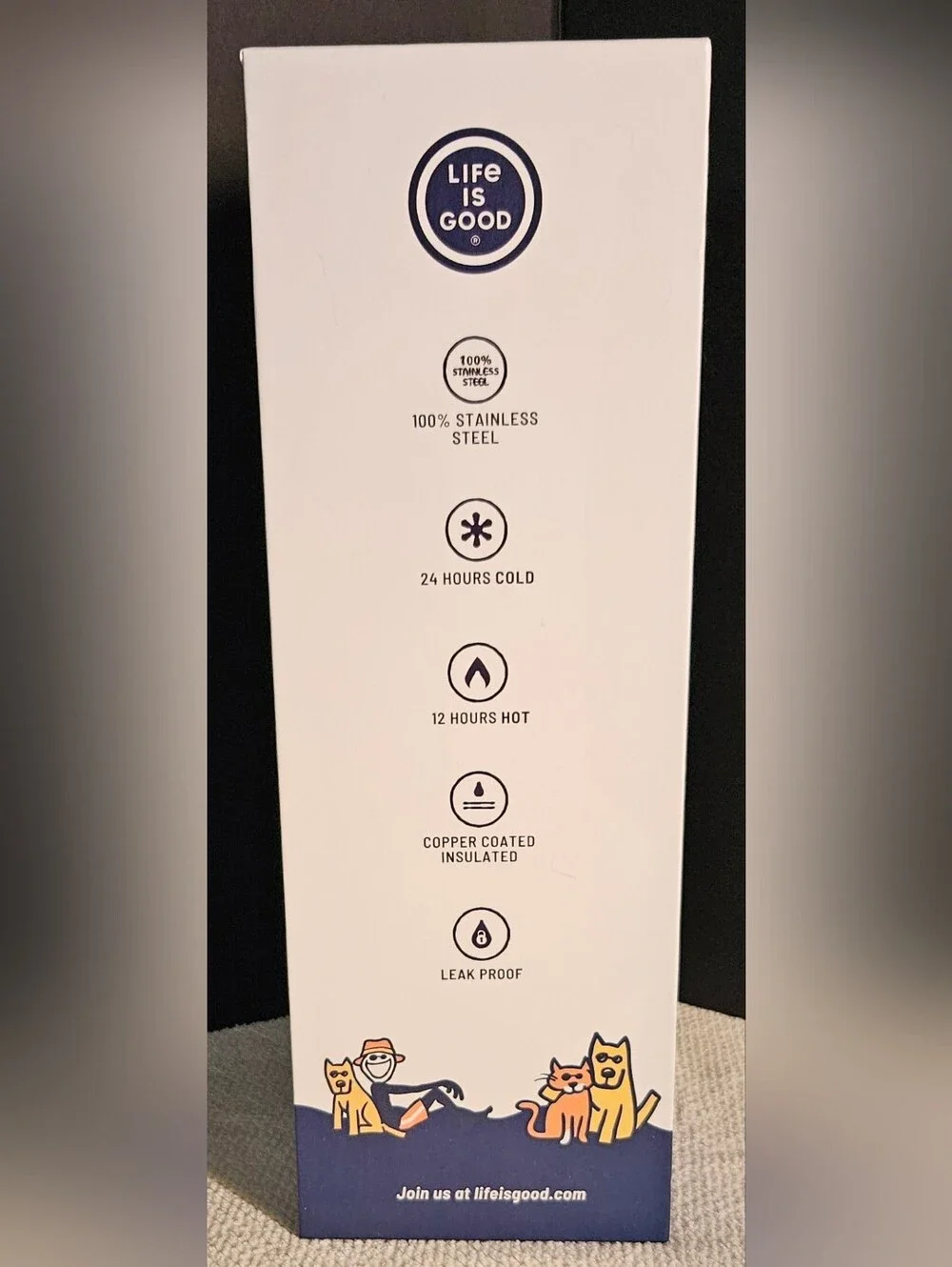 Life Is Good Gray Dog Graphic Stainless Steel Bottle